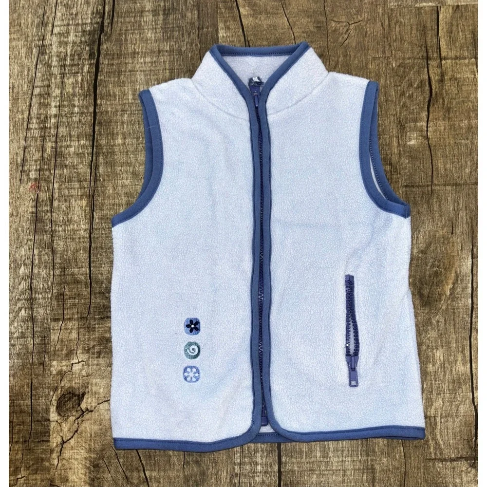 Vintage‎ OshKosh B'Gosh Girls Fleece Vest Light Blue Full Zip Embroidered 2T